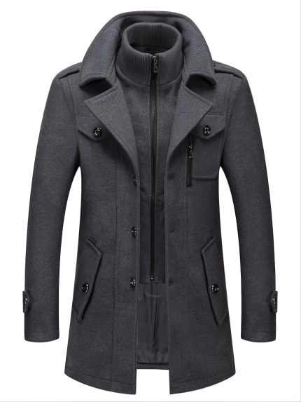 Men'S Stylish Knitted Coat with a Double Collar, Perfect for Autumn And Winter, Featuring a Mid-Length Design