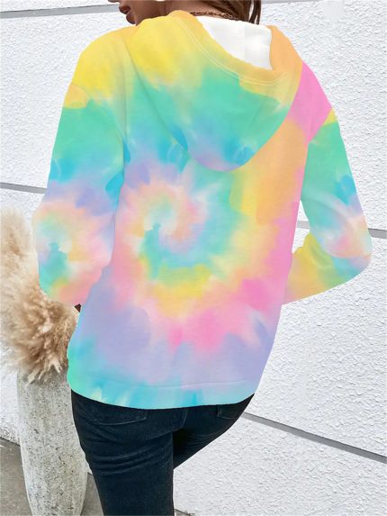 Plus Size, Women's Plus Size Rainbow Gradient Hoodie - Pastel Multicolor Pullover Sweatshirt with Hood, Lightweight Non-Stretch Fabric, Casual Springu002FFallu002FWinter Wear, u002Fu002Fu002Fu002Fu002FIndigou002F Color Block