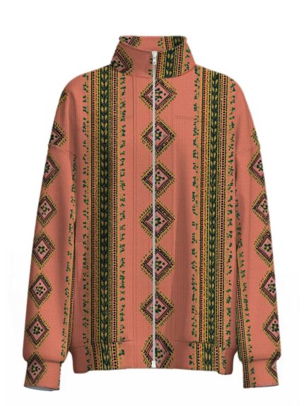 Plus Size, Plus-Size Women's All-Over Print Zip-Up Sweatshirt, Suitable for Casual Attire with a Loose Fit, Machine Washable Autumn And Winter Coat